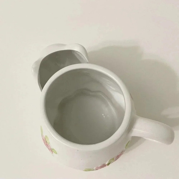 Vtg White Ceramic Kitty Cat Pink Flowers  Tea Bag Holder Cup Mug Small Chip - Picture 14 of 16